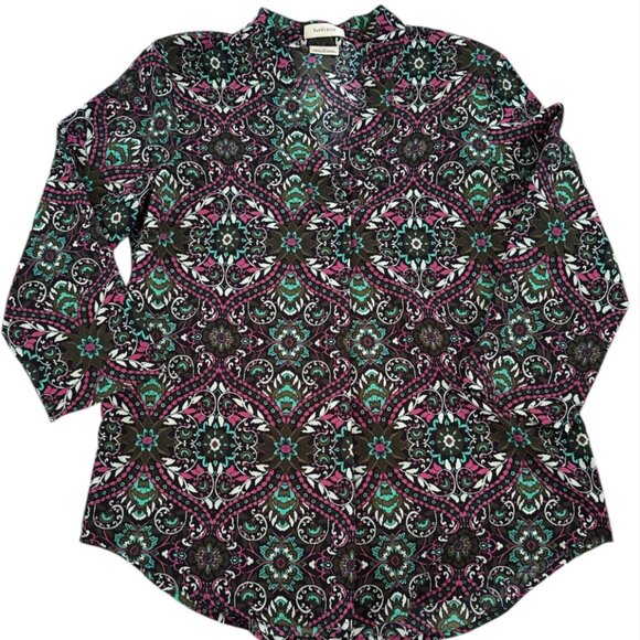 Van Heusen Women’s Blouse M Multicolor Floral Geometric Print Long Sleeve Top - Picture 1 of 5